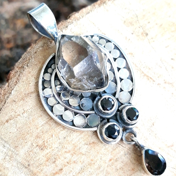 Herkimer Diamond & Smoky Topaz Silver Pendant - Picture 1 of 7